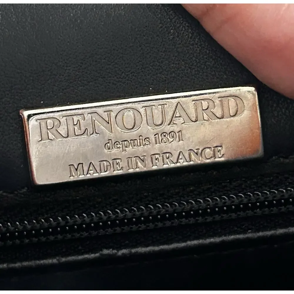 Renouard Made in France Black Leather Crossbody Bag Silver Chain Hardware